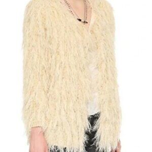 Anthropologie Raga Almost Famous Shag Fringe Cardigan Cream/Eggshell Size XS